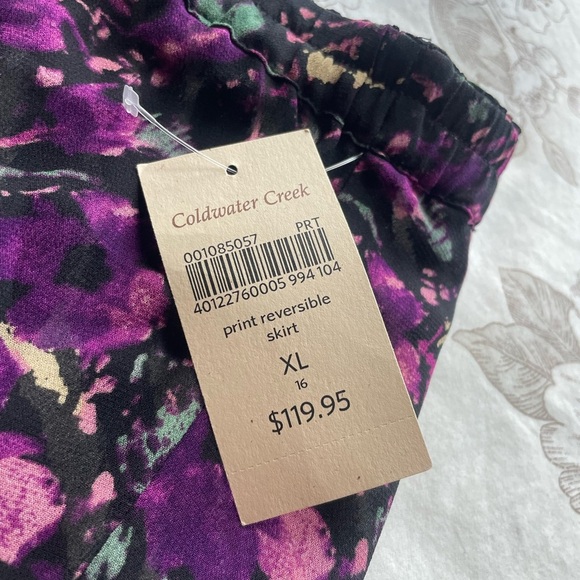 NWT Coldwater Creek Reversible Midi Skirt XL Dark Floral Animal Print Feminine - Picture 3 of 6